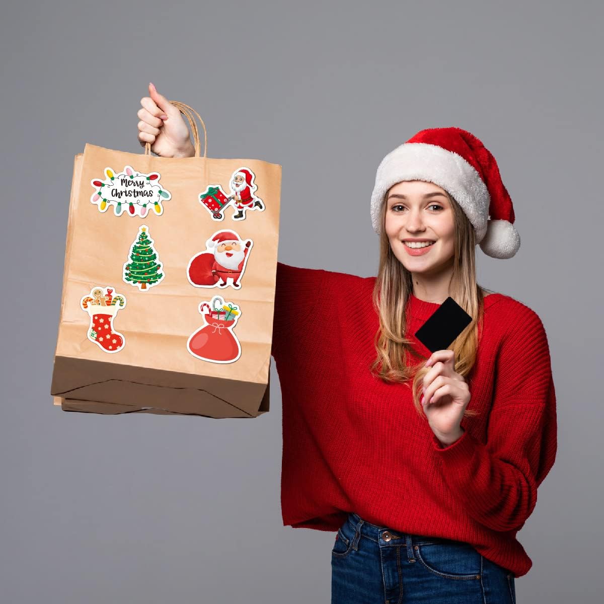 商品图片 6 | B0FY4TDGSH | 50PCS Christmas Theme Stickers for Cards & Crafts, Vinyl Waterproof Xmas Holiday Stickers Festive Gifts for Kids and Teens