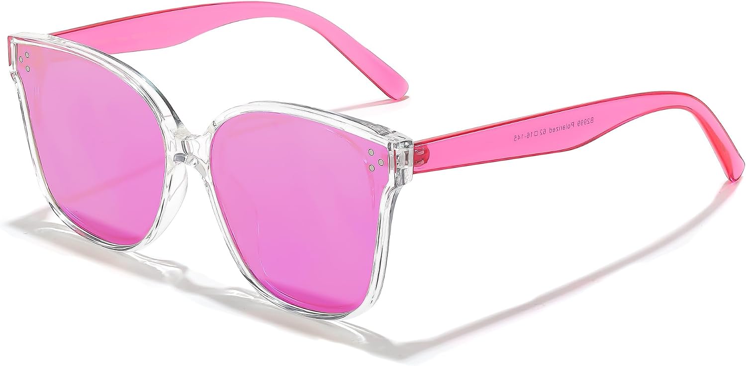 Transparent-pink / 60 Millimeters | B0CJ2QTS55 | FEISEDY Oversized Polarized Sunglasses - UV400 Protection, Square Fashion Sun Glasses for Outdoor & Daily B2600