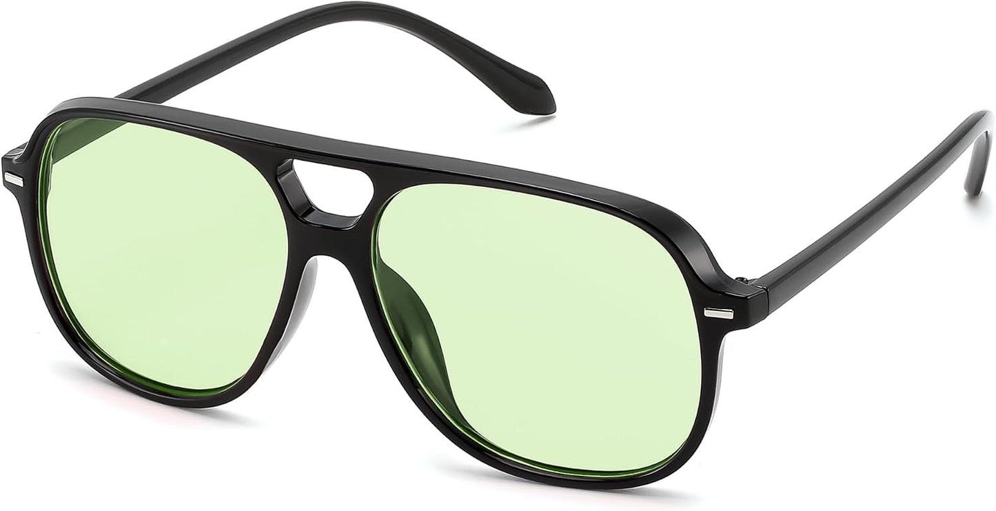 Black & Light Green / 56 Millimeters | B0H1W65L1W | FEISEDY Retro Square Aviator Sunglasses Women Men Double Bridge B0443