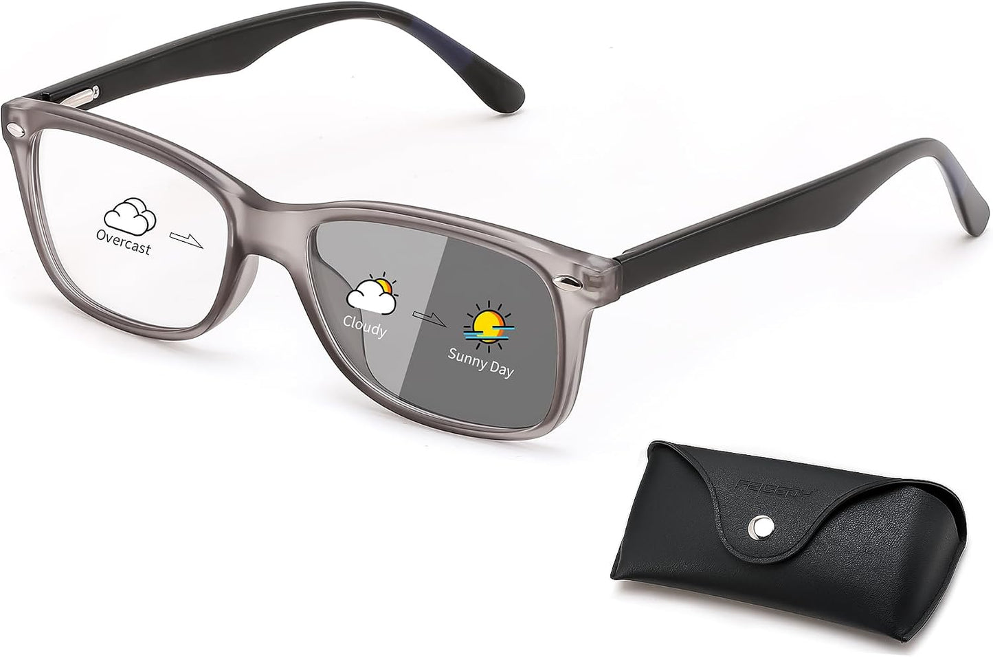 Matte Transparent Dark Gray / 53 Millimeters | B0GKNC2NRR | FEISEDY Blue Light Blocking Photochromic Glasses UV400 Protection B1264