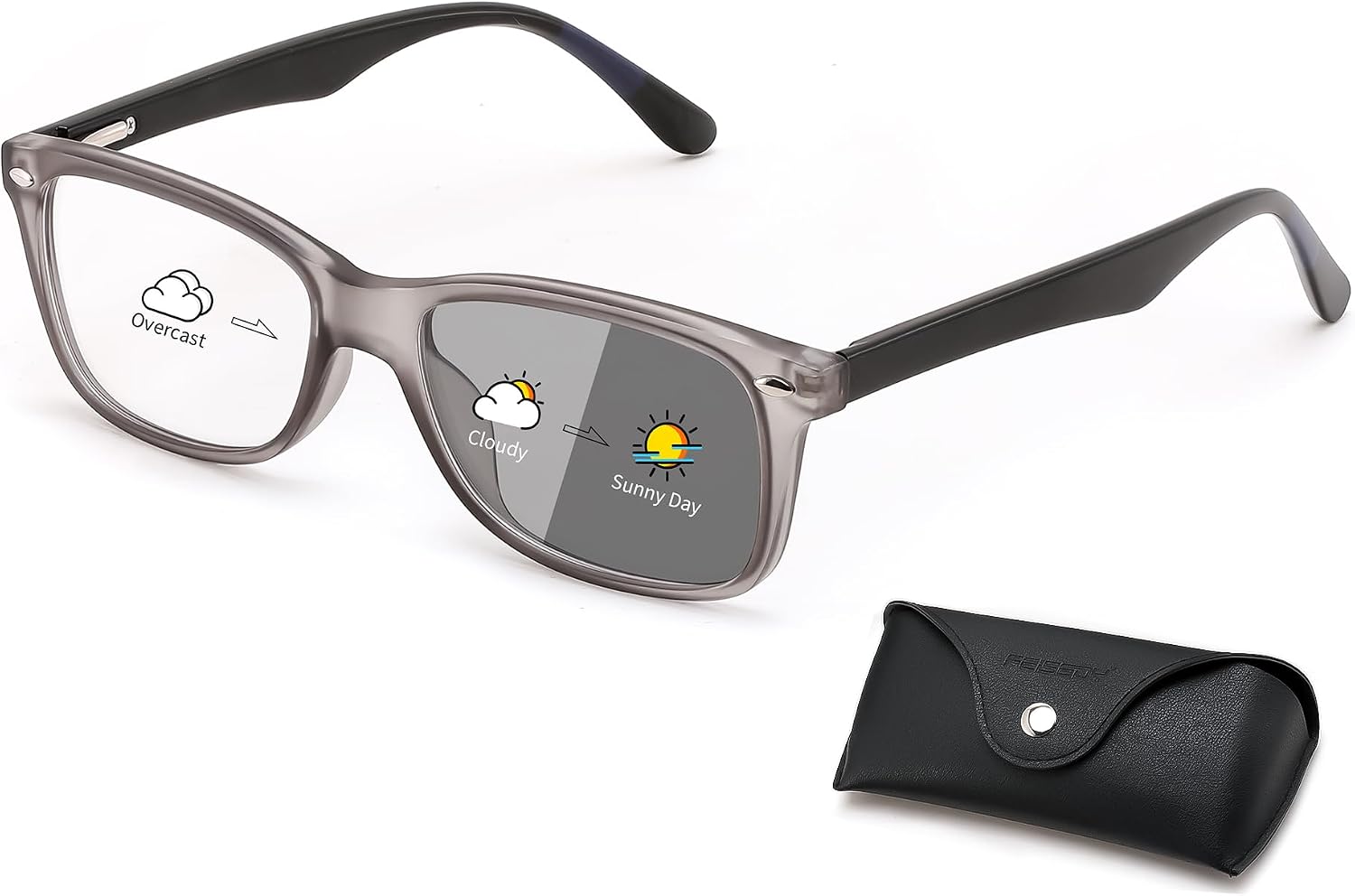 Matte Transparent Dark Gray / 53 Millimeters | B0GKNC2NRR | FEISEDY Blue Light Blocking Photochromic Glasses UV400 Protection B1264