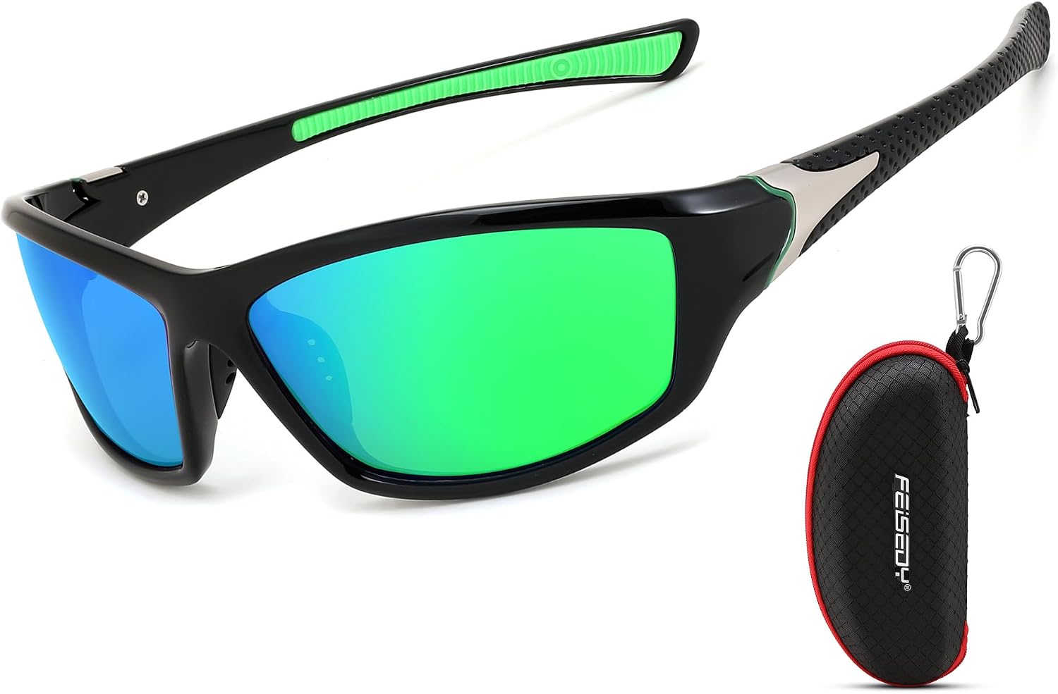Black Frame/Green Mirrored Lens / 70 Millimeters | B0FC2FBCDV | FEISEDY Classic Men Polarized Sports Sunglasses Night Driving Yellow Lenses Cycling Fishing Driving Glasses B2674