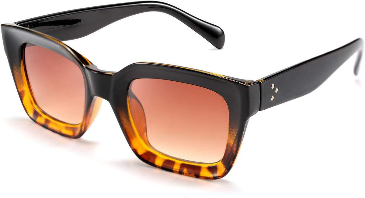 Black-leopard / 50 Millimeters | B07MDCC935 | FEISEDY Classic Women Sunglasses Fashion Thick Square Sun Glasses B2471