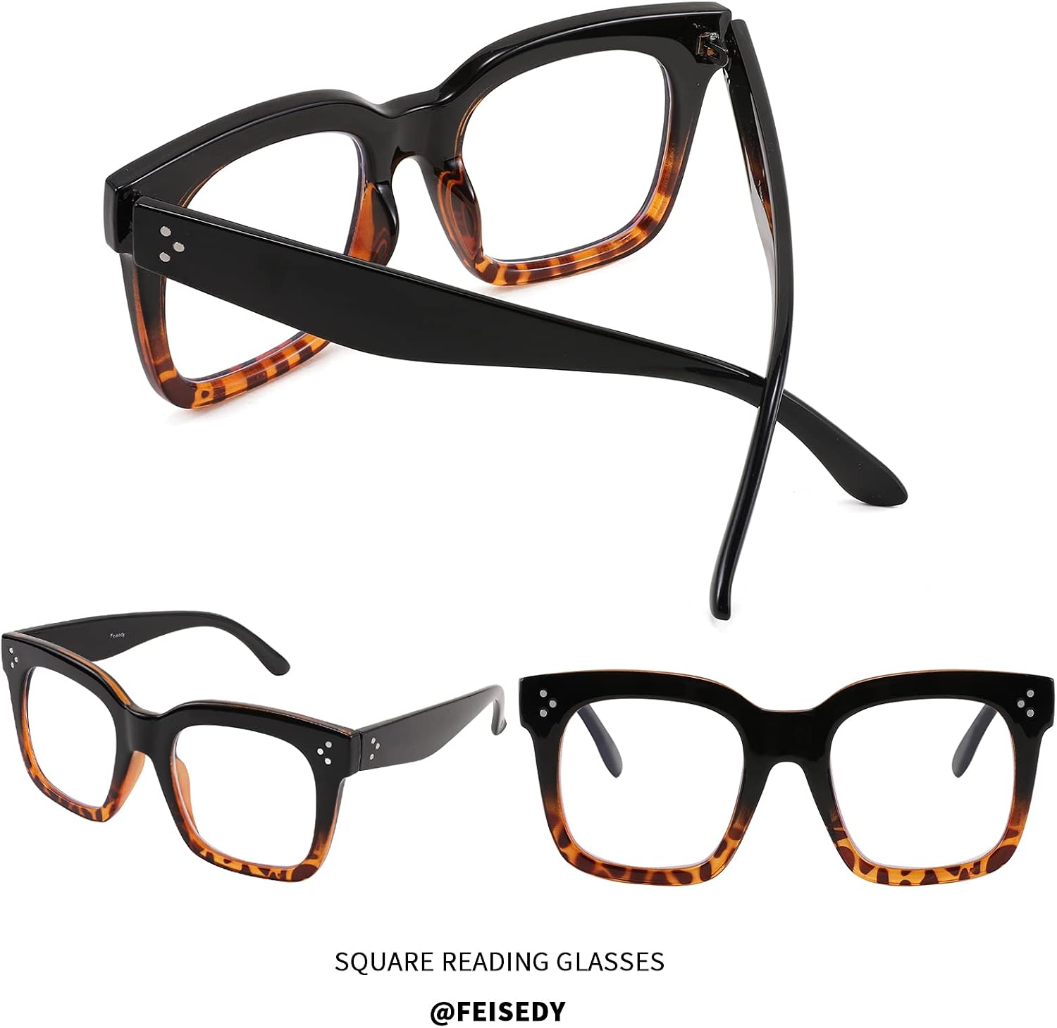 商品图片 17 | B08ZMQ47KD | FEISEDY Blue Light Blocking Reading Glasses Oversized Readers Designer Luxury Square Eyewear Frame B2695FR