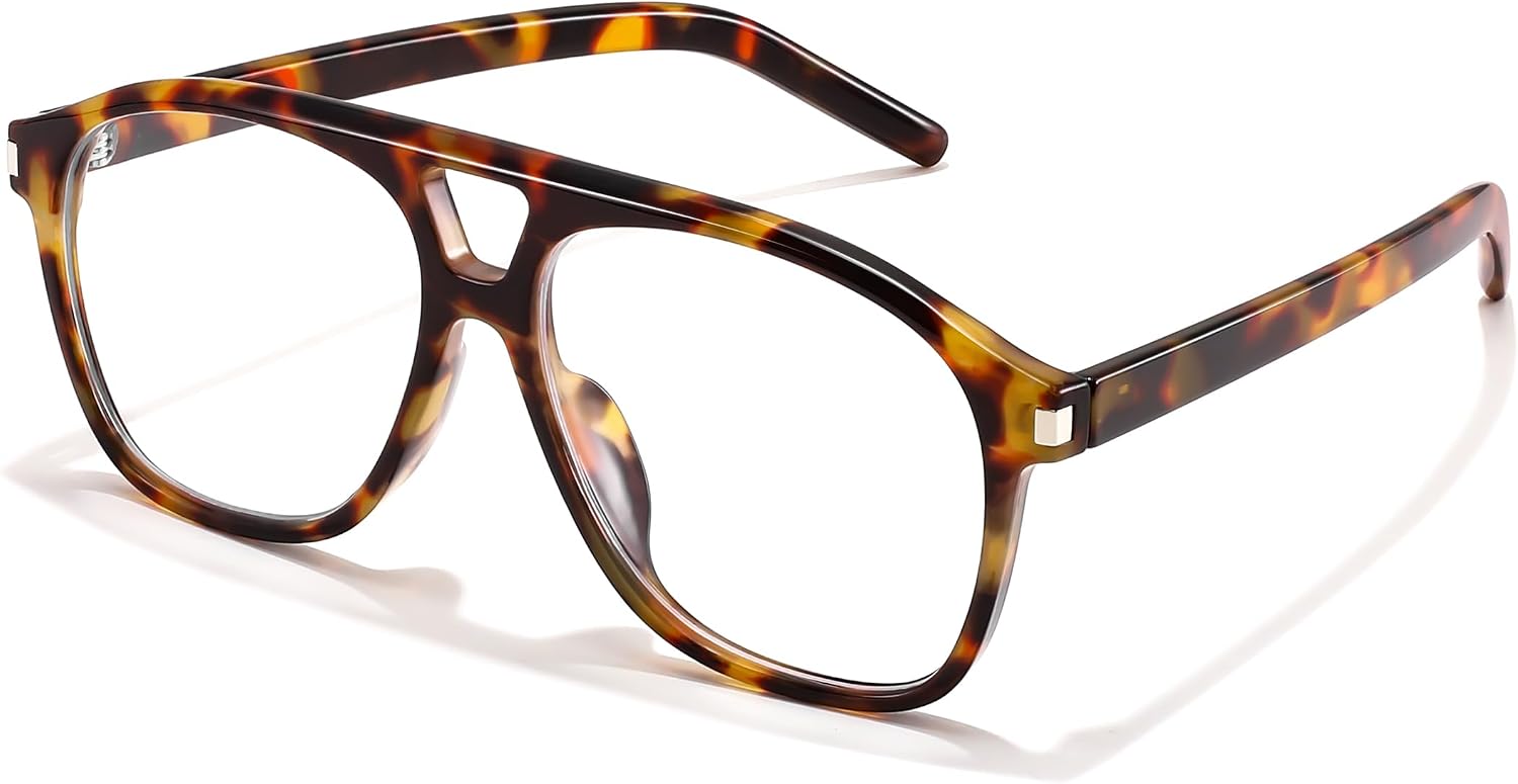 商品图片 14 | B0HCMPWV5X | FEISEDY Oversized Aviator Fashion Glasses for Women Men, Tortoise Trendy Eyeglasses, Retro Eyewear Frame for Daily Wear B0426