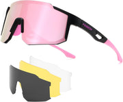 Black/Pink / 75mm | B0F62SVCRH | FEISEDY Polarized Sports Sunglasses for Men Women Youth - Baseball, Running, Cycling UV400 Protection 4 Lenses B0279