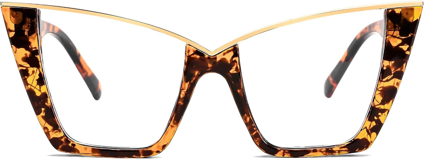 Tortoise / 50 Millimeters | B0DGX5ZJSP | FEISEDY Fashion Cat Eye Blue Light Blocking Glasses for Women Fake Retro Eyeglasses Oversized Stylish Eyewear Frame B0240