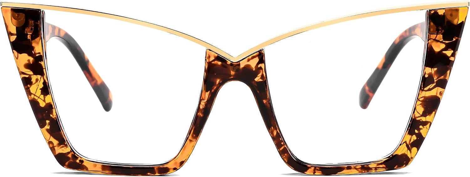 Tortoise / 50 Millimeters | B0DGX5ZJSP | FEISEDY Fashion Cat Eye Blue Light Blocking Glasses for Women Fake Retro Eyeglasses Oversized Stylish Eyewear Frame B0240