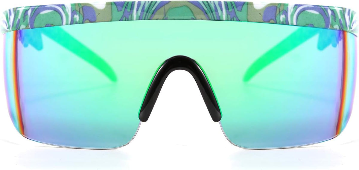 C05 Green Marble / 56 Millimeters | B087F78H7W | FEISEDY Oversized Mirror Shield Sport 80s Sunglasses Ski Goggles Flat Top One Piece Futuristic Visor Women Men B2522