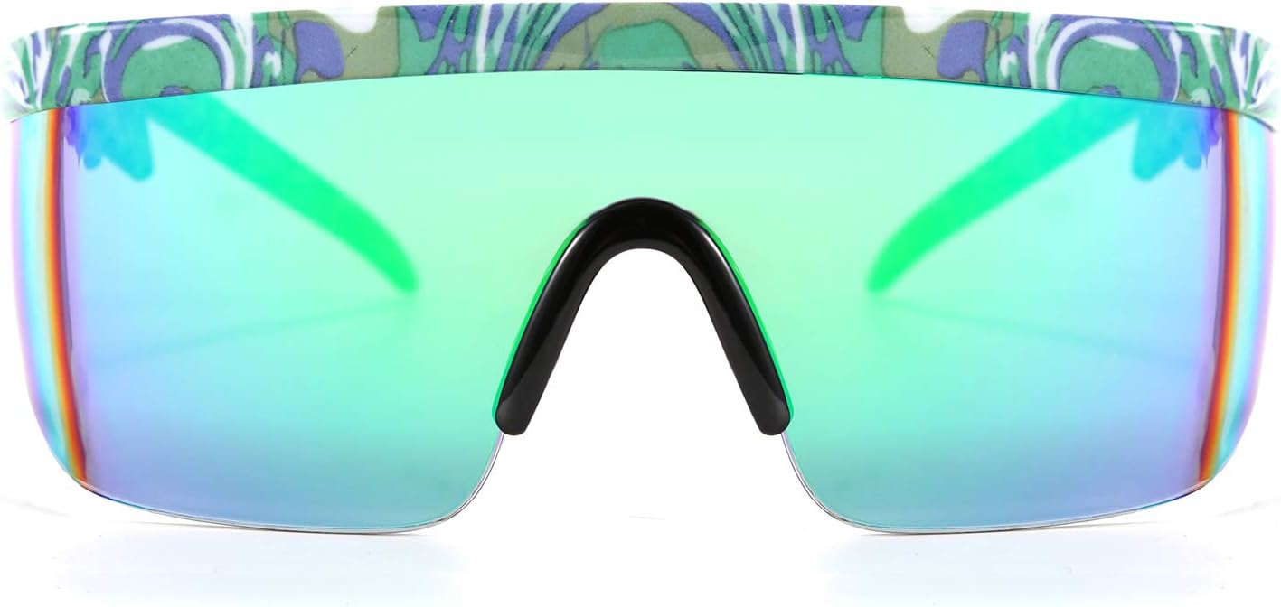 C05 Green Marble / 56 Millimeters | B087F78H7W | FEISEDY Oversized Mirror Shield Sport 80s Sunglasses Ski Goggles Flat Top One Piece Futuristic Visor Women Men B2522