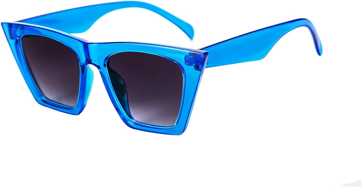 Clear Blue / 52 Millimeters | B07RFPC3K4 | FEISEDY Vintage Square Cat Eye Sunglasses Women Trendy Cateye Sunglasses B2473