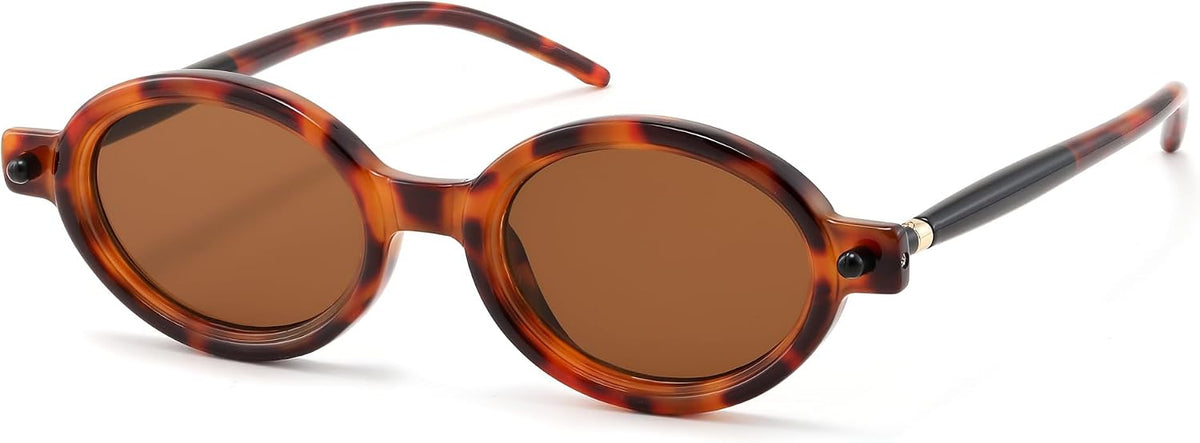 205 Leopard Frame & Tea / 47 Millimeters | B0DXQ2TGJT | FEISEDY Retro Oval Sunglasses for Women 90s Narrow Round Lightweight Shades Y2k Trendy Sunnies B1171
