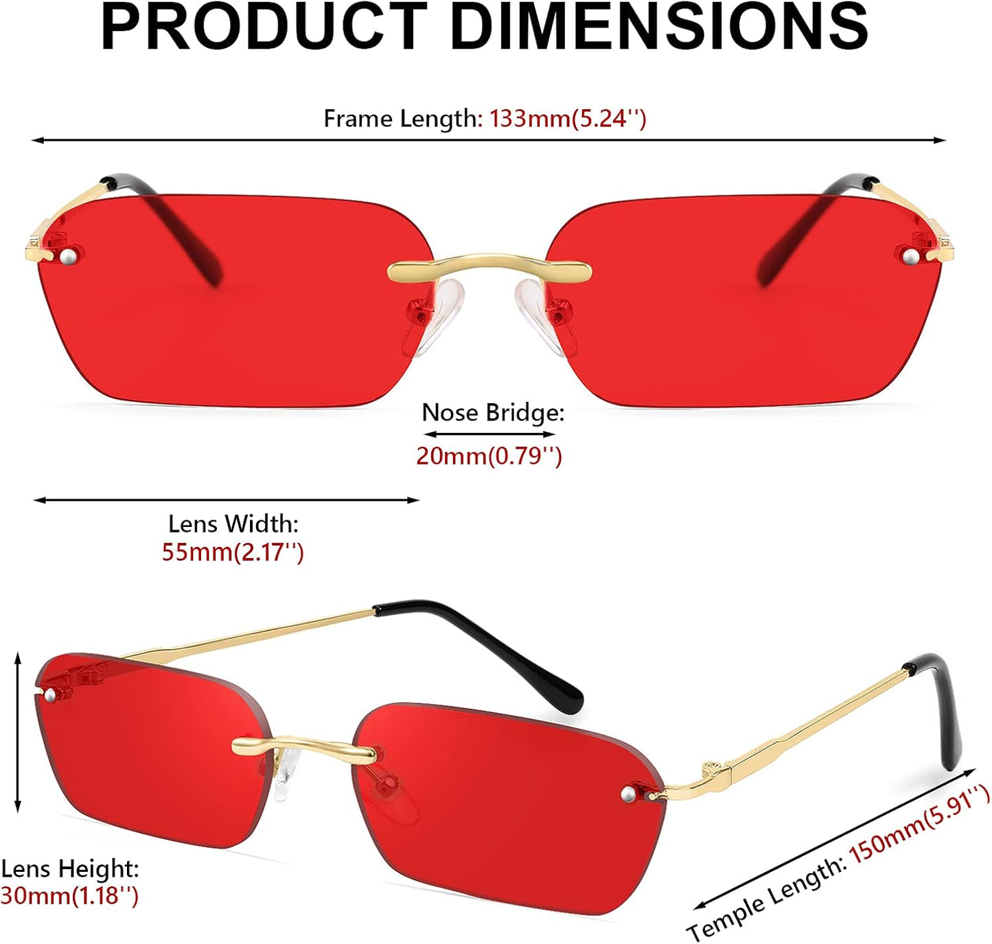 商品图片 59 | B0CY2Q4VW1 | FEISEDY Rimless Sunglasses Y2K Retro Small Narrow Rectangle Shades B2643