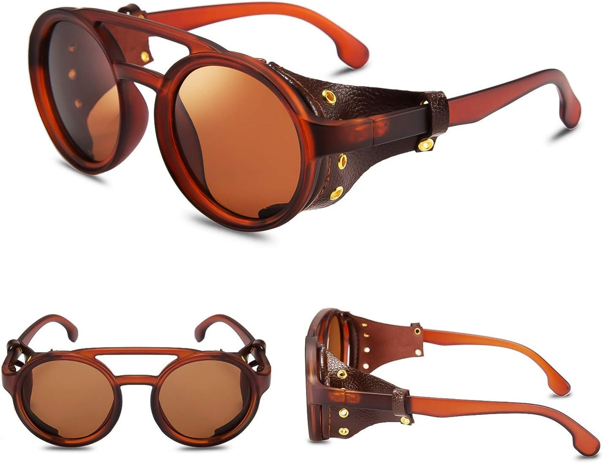 ÉÌƷͼƬ 32 | B09WN3J4YZ | FEISEDY Retro Round Steampunk Sunglasses Women Men Leatherwear B2532