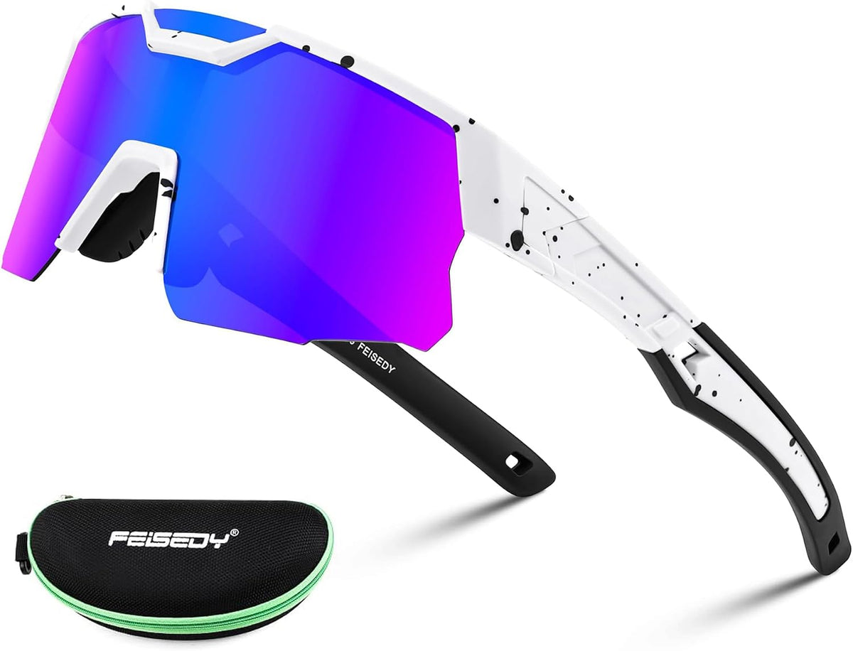 White Frame Blue Mirrored Lens / Large | B0CTY1T6J8 | FEISEDY Kids Sports Sunglasses UV400 for Youth, Ages 8-16 B0048