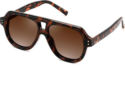 Leopard Frame & Gradient Brown Lens / 55 Millimeters | B0H1WK6BZT | FEISEDY Retro Aviator Polarized Sunglasses Men Women Trendy Square B0433