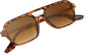 Leopard Frame/Tea Lens / 59 Millimeters | B0CT8K4B1B | FEISEDY Vintage Square 70s Flat Aviator Sunglasses Women Men Metal Design Shades B2752