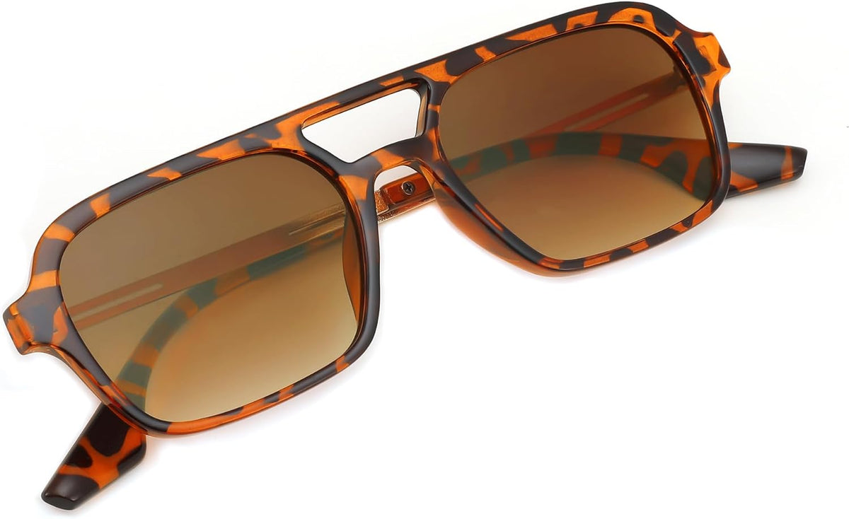 Leopard Frame/Tea Lens / 59 Millimeters | B0CT8K4B1B | FEISEDY Vintage Square 70s Flat Aviator Sunglasses Women Men Metal Design Shades B2752