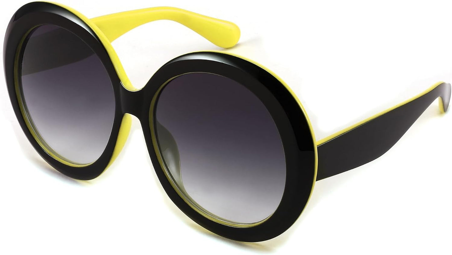 004black - Yellow / 62 Millimeters | B0C7ZXBF2K | FEISEDY Oval Oversized Trendy Sunglasses Women Men Stylish Retro Big Frame Vacation Sun Glasees UV400 Protection B0017
