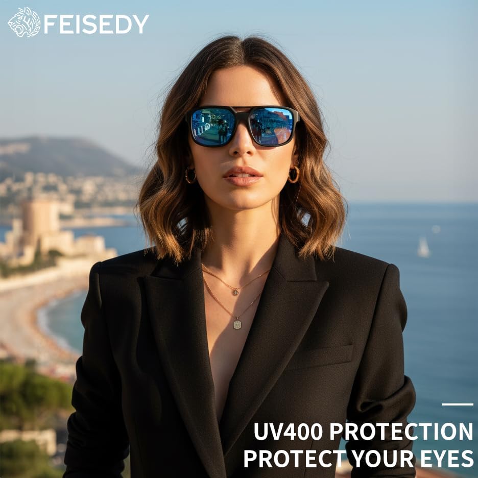 ÉÌƷͼƬ 20 | B0FV3CK7PF | FEISEDY Polarized Sunglasses Men Women Side Shield Goggles Retro Pilot Square Steampunk Fishing Sun Glasses B0348