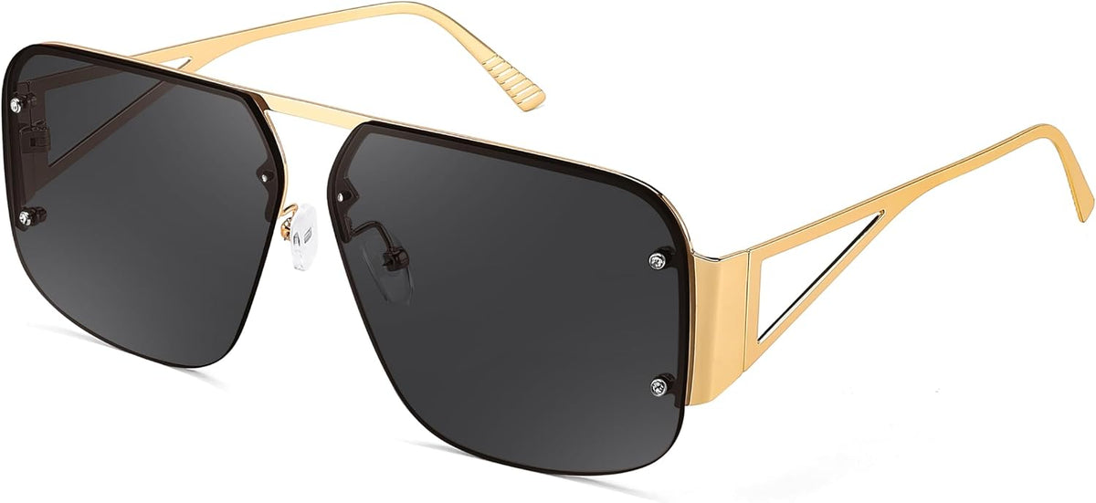 Gold Frame Grey Lens / 62 Millimeters | B0CP27P5SB | FEISEDY Trendy Aviator Sunglasses for Women Men Retro Metal Rimless Frame Square Shades B2985