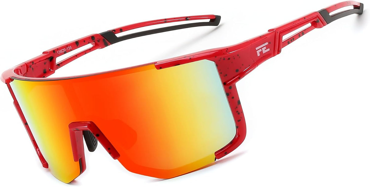 Red Frame Red Mirrored Lens / Large | B0DK3H3Z8V | FEISEDY Cycling Glasses Sports Sunglasses for Men Women, Lightweight TR90 Frame UV400 MTB Running Fishing Baseball B0224
