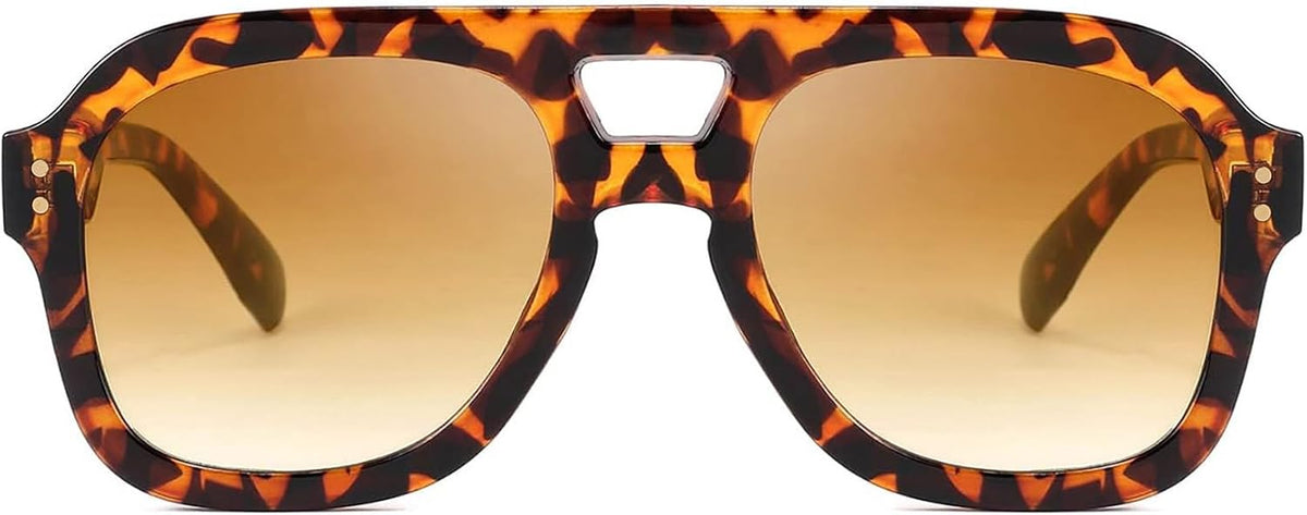 Leopard Frame & Tea Lens / 53 Millimeters | B09KV1BYSR | FEISEDY Aviator Sunglasses For Women Men Square Chunky Trendy Eyewear B2846