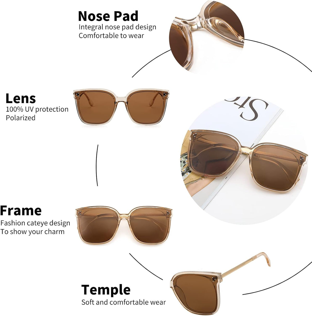ÉÌƷͼƬ 32 | B0BB2BM9KF | FEISEDY Sunglasses Womens, Oversized Retro Square Polarized Sunglasses, Trendy Shades UV400 B2901