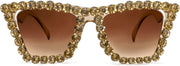 Champagne / 52 Millimeters | B09V7WSDHH | FEISEDY Women Crystal Square Cat Eye Sunglasses Sparkling Trendy Retro Cateye Sunglasses B2898