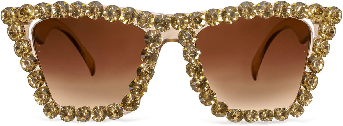 Champagne / 52 Millimeters | B09V7WSDHH | FEISEDY Women Crystal Square Cat Eye Sunglasses Sparkling Trendy Retro Cateye Sunglasses B2898