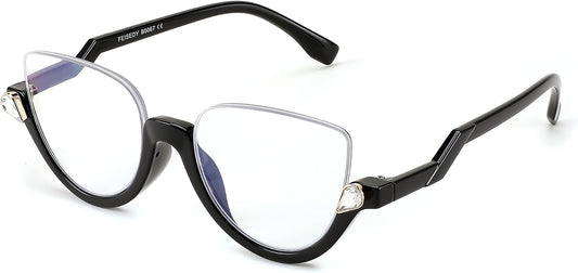 Black / 2.0 x | B0CJJ5SM33 | FEISEDY Reading Glasses for Women Fashion Half Frame Cat Eye Glasses Anti Glare Eyeglasses B0067