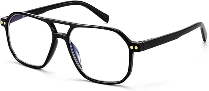 FEISEDY Retro Aviator Reading Glasses Square Readers for Women Men B0068 | Spring Hinge, Blue Light Reading Glasses,Stylish reading glasses for men | BLACK Series - Black