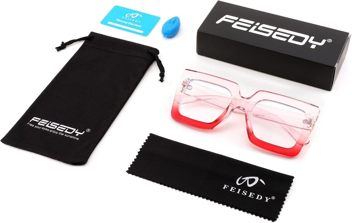 商品图片 18 | B0BZRTPH3F | FEISEDY Fashion Oversized Blue Light Glasses for Women Anti Fatigue Thick Square Computer Eyewear B2381
