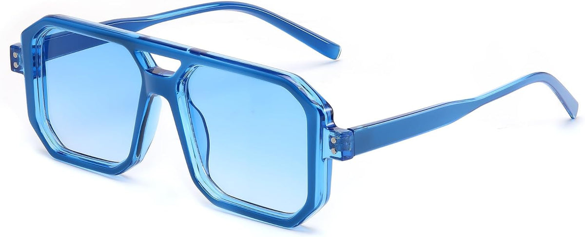 005 Blue Frame/Blue Lens / 53 Millimeters | B0D3T9J9QQ | FEISEDY Retro Aviator Square Sunglasses for Women Men UV400 B2939