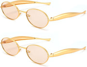 2pack(gold/Champagne+gold/Champagne / 55 Millimeters | B0FH3QVKN9 | FEISEDY Retro Oval Sunglasses Women Men - Gold Metal Chunky Frame, UV400 for Driving & Daily Wear B0312