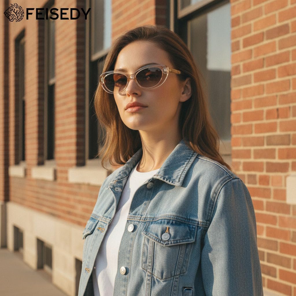 ÉÌƷͼƬ 39 | B0H2YQ7P2Y | FEISEDY Women Vintage Oval Cat Eye Sunglasses, Retro Narrow Shades B0459