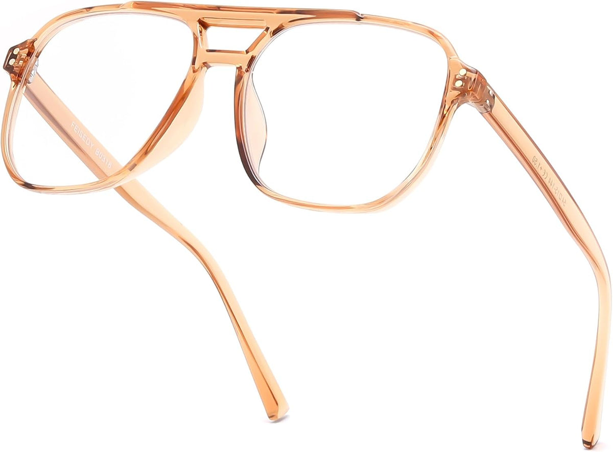 商品图片 35 | B0FWXP3HKW | FEISEDY Fashion Aviator Blue Light Reading Glasses for Woman Men B0318 | Square Pilot Computer Glasses, Anti Eyestrain Glare Readers