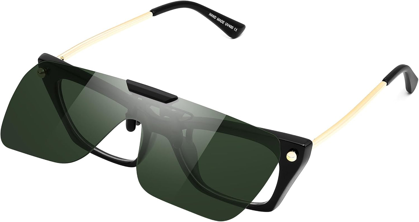 商品图片 11 | B0FX3Q74X7 | FEISEDY Clip-on Flip Up Rimless One Piece Sunglasses for Glasses TAC Lenses B0345
