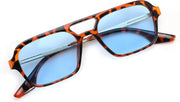 Leopard Frame/Blue Lens / 59 Millimeters | B0CT85CGWH | FEISEDY Vintage Square 70s Flat Aviator Sunglasses Women Men Metal Design Shades B2752