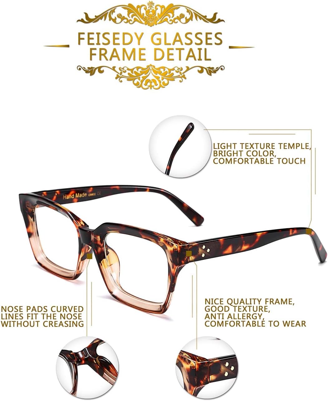 ÉÌƷͼƬ 48 | B082SGFPVF | FEISEDY Glasses Frame Womens, Square Thick Eyeglasses Frame, Classic Eyewear for Men B2461
