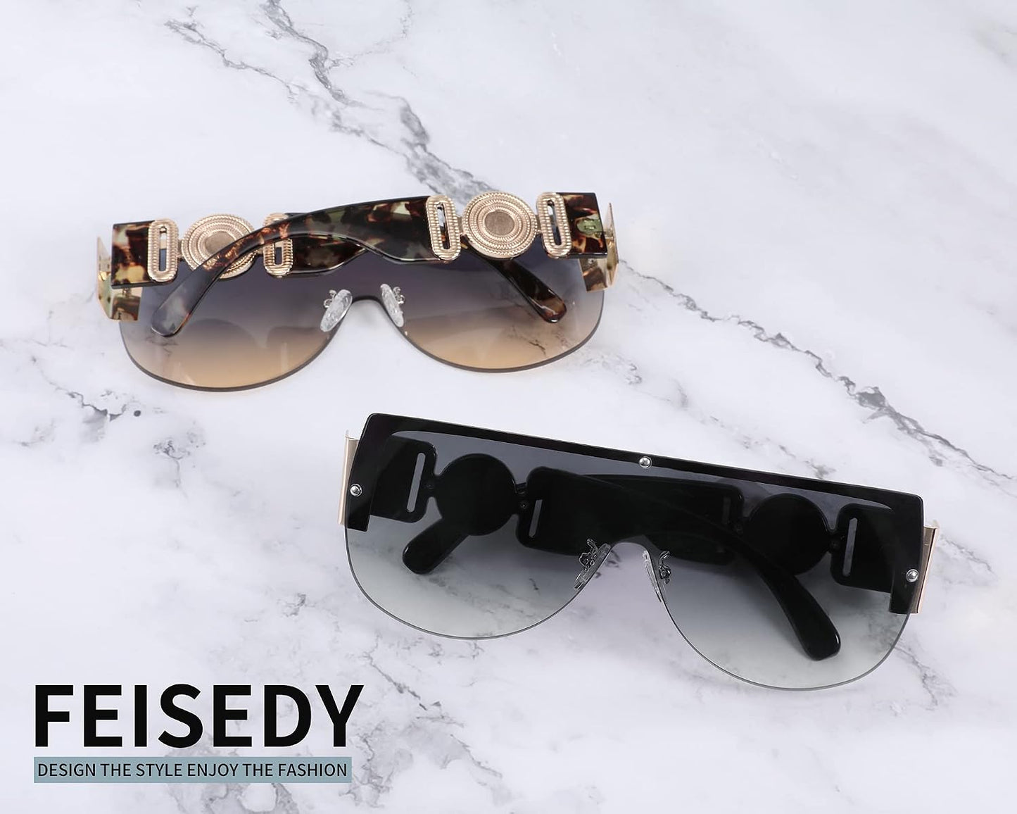 商品图片 3 | B095WNLFX1 | FEISEDY Fashion Oversized Sunglasses Women Trendy Designer One Piece Stylish UV400 Protection B2748
