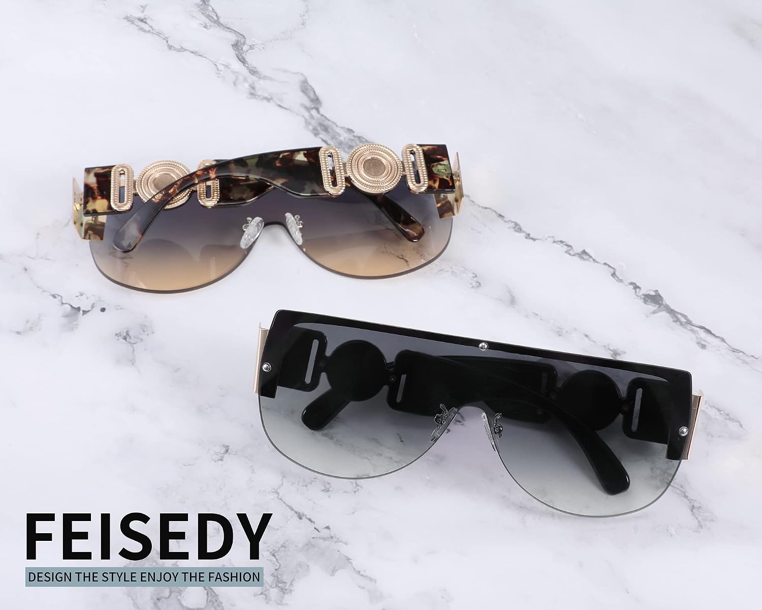 商品图片 3 | B095WNLFX1 | FEISEDY Fashion Oversized Sunglasses Women Trendy Designer One Piece Stylish UV400 Protection B2748
