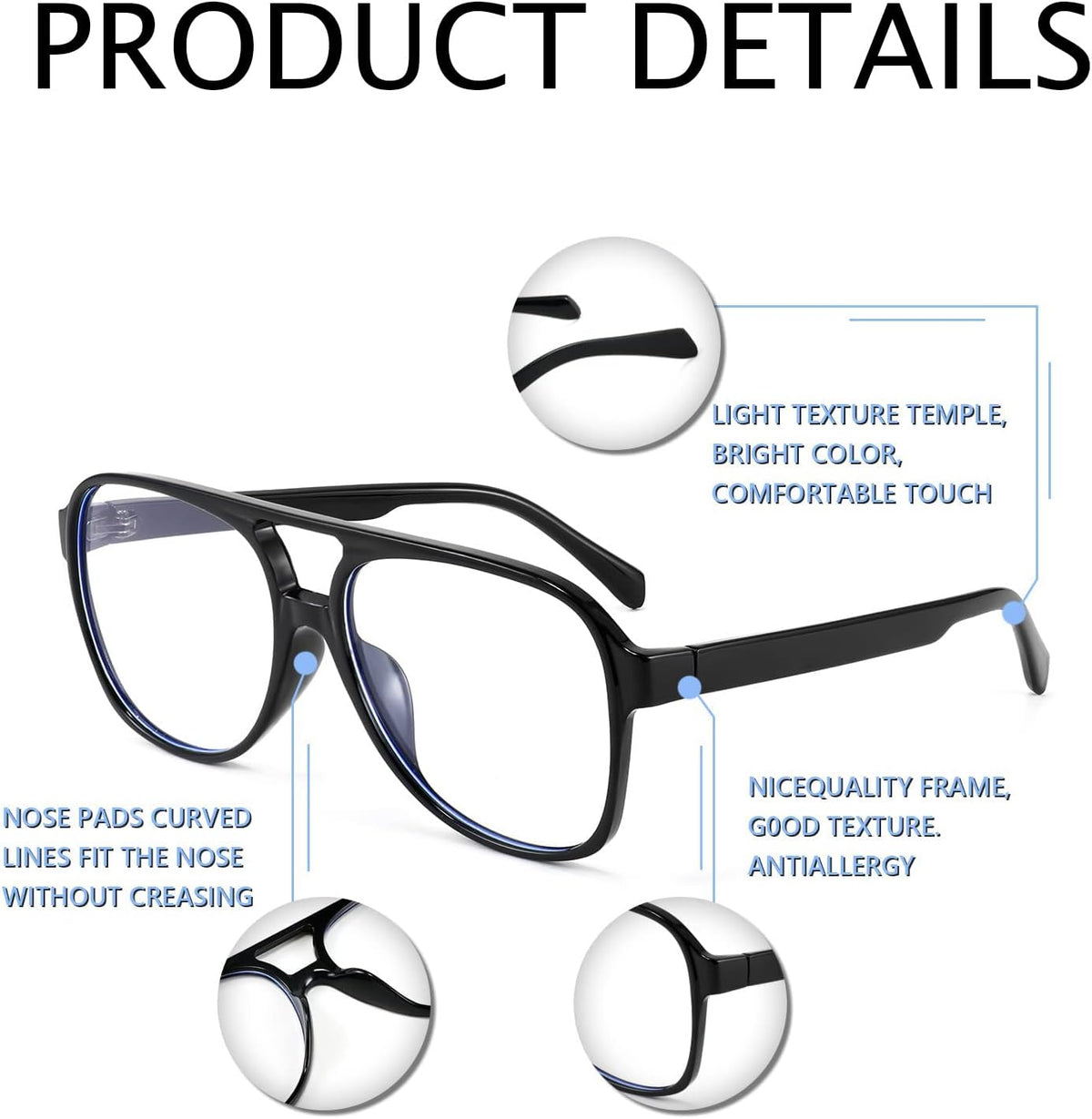 ÉÌƷͼƬ 18 | B09WZY6VWN | FEISEDY 70s Aviator Glasses Frame Blue Light Blocking Glasses Oversized Square Computer Glasses Women Men B2888