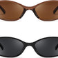 2 Pack Brown+black / 54 Millimeters | B0DMN5N6DK | FEISEDY Retro Oval Cat Eye Sunglasses for Women 90s Narrow Lightweight Shades Y2k Trendy Sunnies B0257