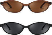 2 Pack Brown+black / 54 Millimeters | B0DMN5N6DK | FEISEDY Retro Oval Cat Eye Sunglasses for Women 90s Narrow Lightweight Shades Y2k Trendy Sunnies B0257
