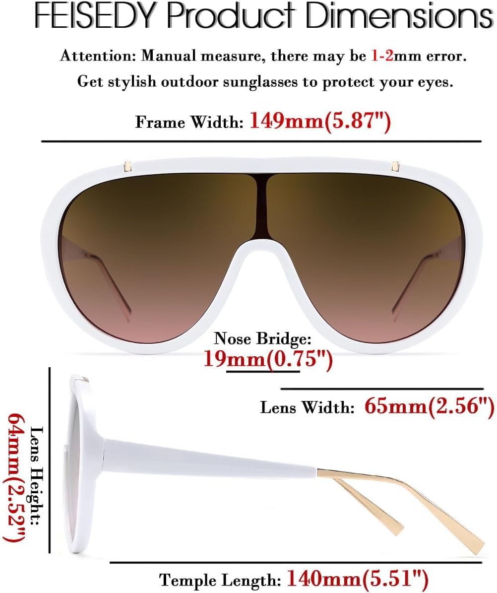 ÉÌƷͼƬ 20 | B085PPHWTZ | FEISEDY Retro Oversized Sunglasses Women Men One Piece Frame B2580