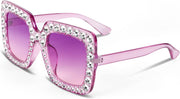 9 Transparent Purple / 51 Millimeters | B09NKPHDX1 | FEISEDY Women Sparkling Crystal Sunglasses Oversized Square Thick Frame B2283