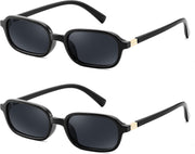 2 Pack Black+black / 53 Millimeters | B0DZGZX8TF | FEISEDY Retro Rectangular Sunglasses for Women Men 90s Small Vintage Fashion Square Sunnies B0282