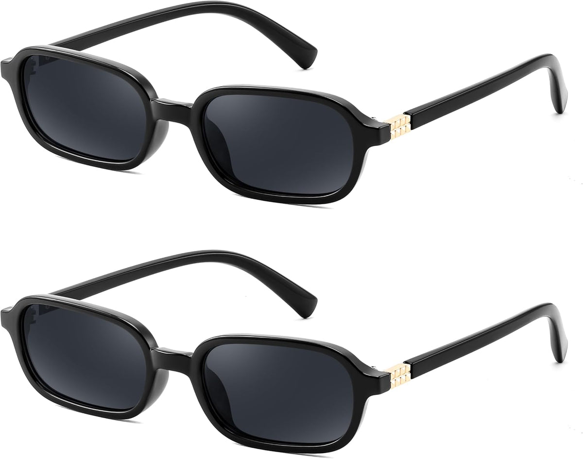 2 Pack Black+black / 53 Millimeters | B0DZGZX8TF | FEISEDY Retro Rectangular Sunglasses for Women Men 90s Small Vintage Fashion Square Sunnies B0282