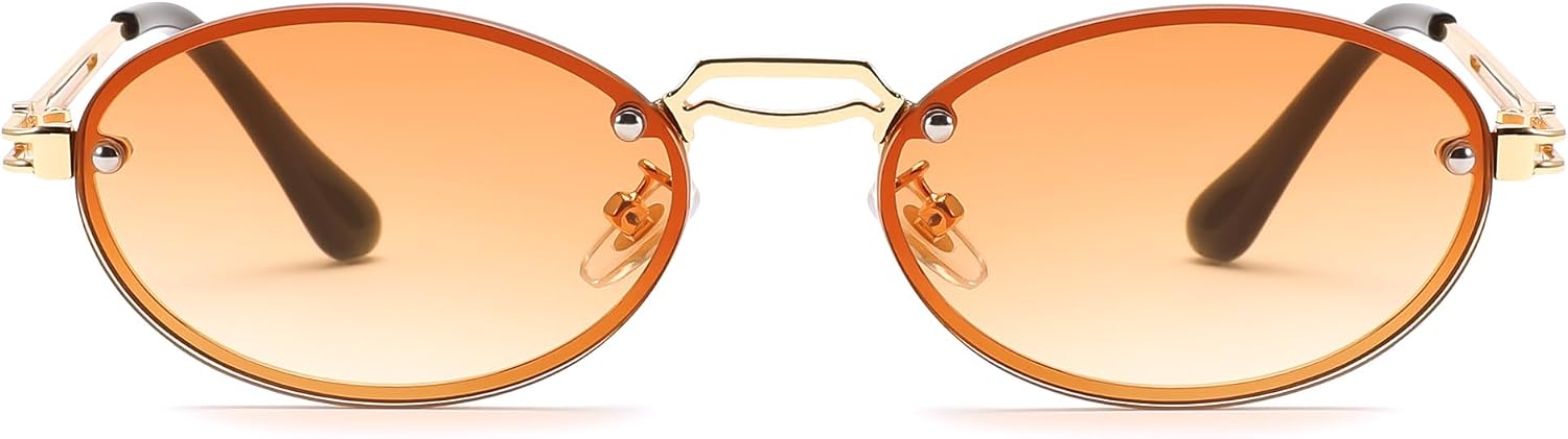 002gold/Gradual Tea / 55 Millimeters | B0DGPQ2BTK | FEISEDY Retro Oval Sunglasses for Women Men Trendy Sun Glasses Classic Metal Shades UV400 Protection B0245